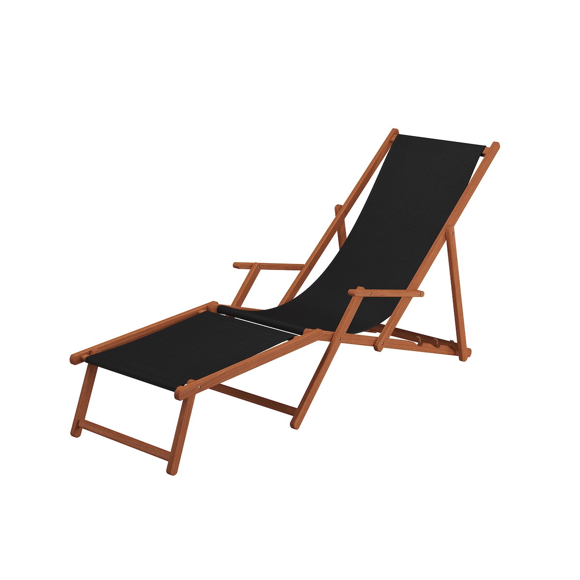 Liegestuhl Sonnenliege schwarz Fußablage Kissen Gartenliege Holz Deckchair Gartenmöbel 10-305FKD