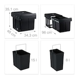 thumbnail of Relaxdays Einbaumülleimer 3-fach, ausziehbar, Küchenmülleimer für Unterschrank, 15l & 2x 8l, 35,1x34,3x48 cm, schwarz
