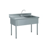 thumbnail of Tournus-aanrecht 1200x600x900mm met 1 wastafel van 500x500x250mm. Met 3-zijdige bekleding, opstaande rand van 100mm. Met kraan. 1 afdruipvlak links.