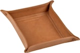 Ein braunes Leder-Schreibtisch-Tablett.