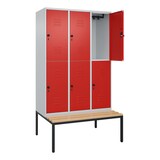 thumbnail of C+P Spind Classic PLUS, Buche untergebaute Sitzbank-Harthol, 6 Abteile, HxBxT 212x120x82cm, Sicherheitsdrehriegel, Hellgrau/Rot von PROREGAL