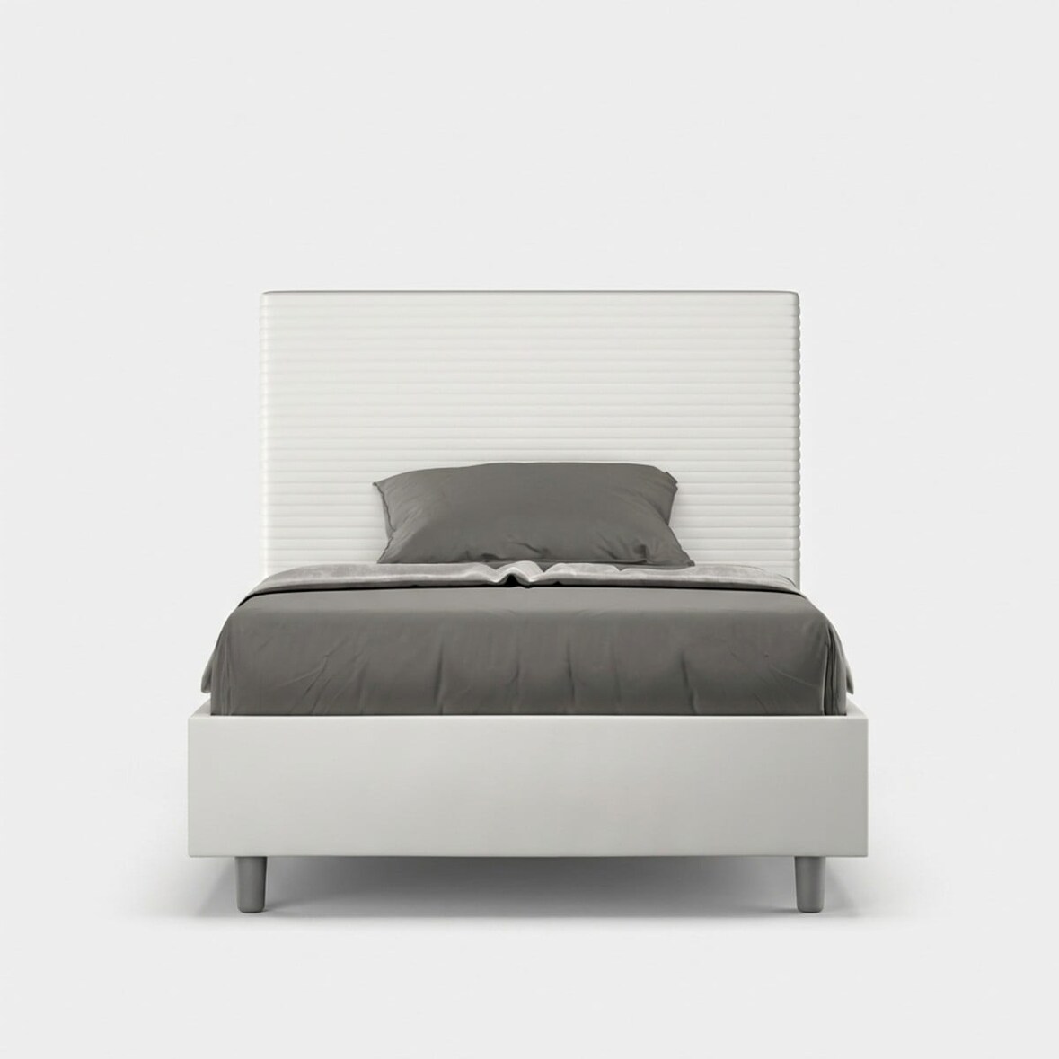 Cama con almacenaje acolchada 140x200 cuero sintético blanco Focus