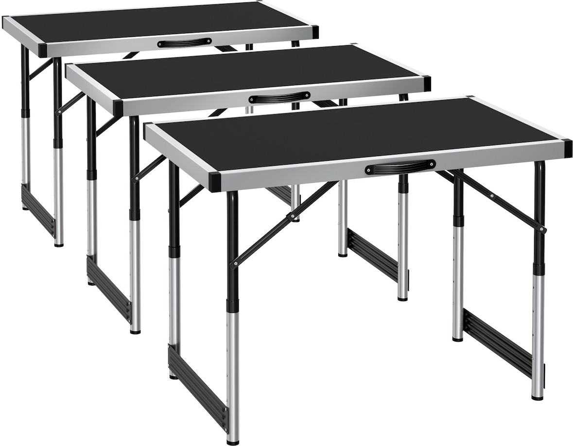 tectake Juego de 3 mesas de trabajo de aluminio  Negro