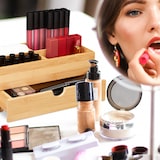 thumbnail of Relaxdays Bambus Kosmetik Organizer, multifunktional, 4 Fächer & Schublade, Schmuckkästchen, Ordnungsbox Büro, natur