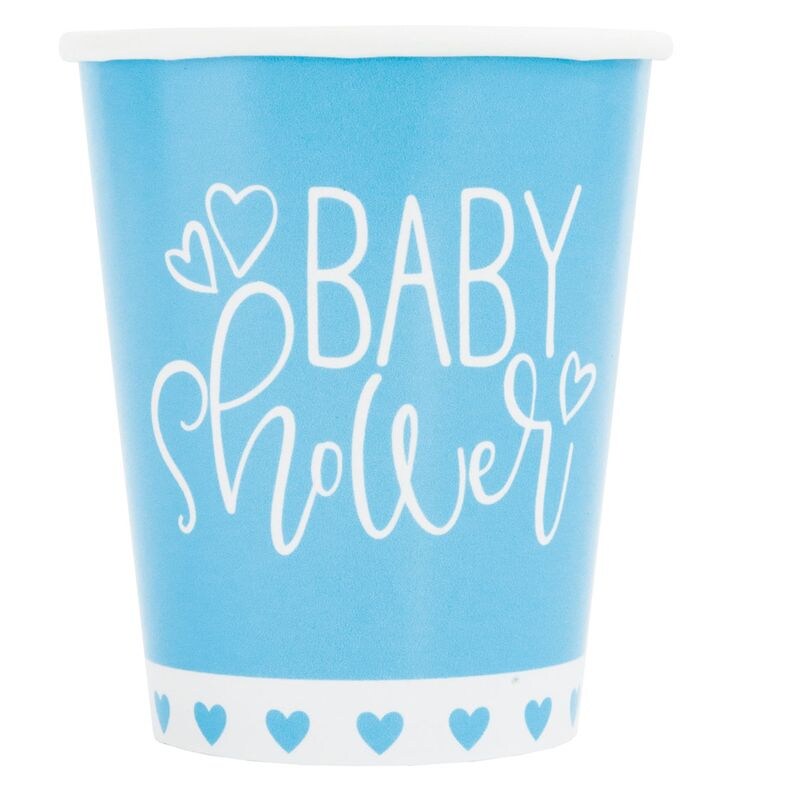 Baby Shower hellblaue Herzen 8 Becher