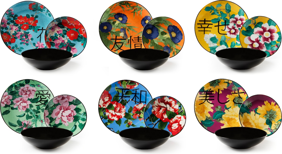 Excelsa vajilla de 18 piezas Furisode de porcelana y gres multicolor