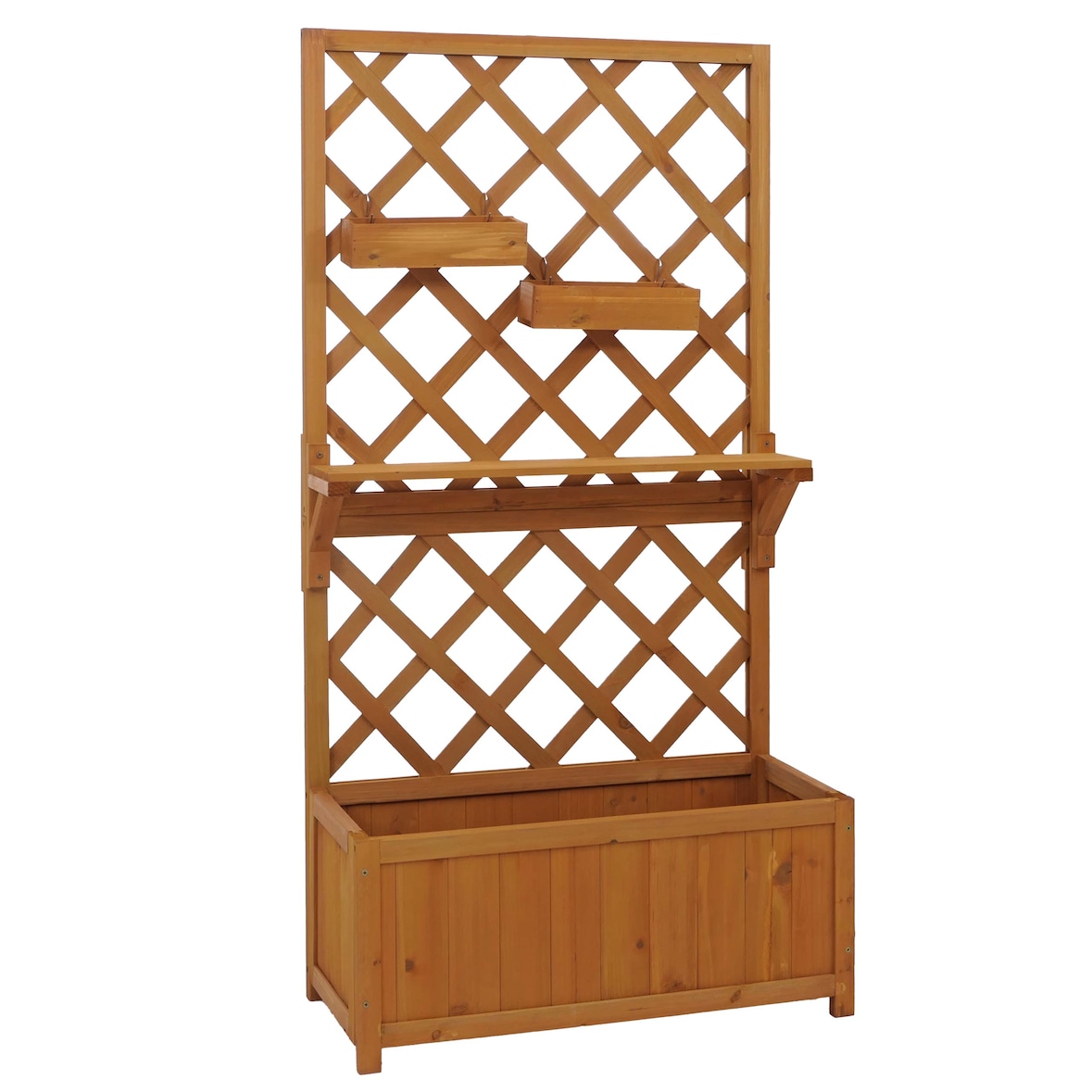 Canteiro elevado HWC-P68, plantador/caixa de flores treliça suporte treliça caixas suspensas madeira FSC® 135x70x30cm ~ natural