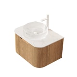 thumbnail of Hängender Badezimmer-Waschtisch 48×61×48 cm mit Rundem Kristallglasbecken in Carrara Weiß und Sperrholzschrank