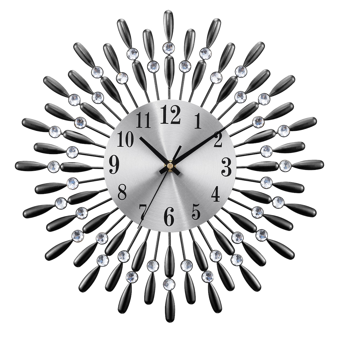Home Nature Wohnkonzept Hotel Dekoration Wanduhr schwarz Vintage Strass Metall leise Uhr 37,5 cm Wohnzimmer Schlafzimmer