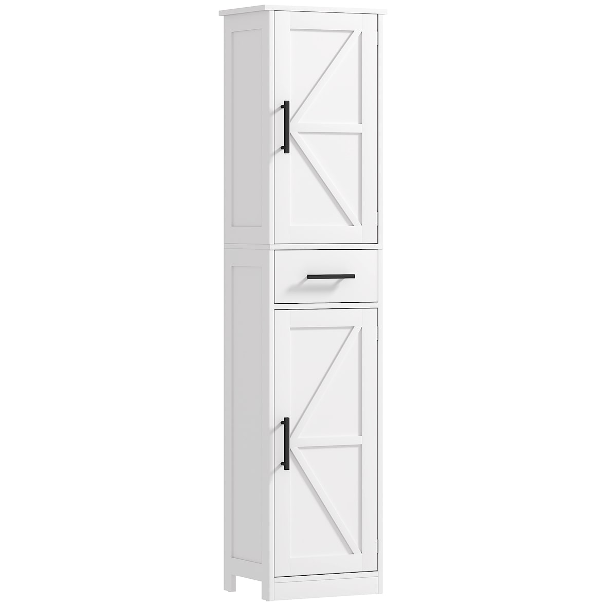 HOMCOM armario alto de baño estrecho con 2 puertas 1 cajón 2 estantes ajustables columna de baño estilo rústico para salón cocina 40x30x170 cm blanco