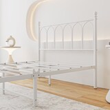 thumbnail of OKWISH Einzelbettgestell 140x200 Metallbett Stahlrahmen stabil 150kg belastbar Kopfteil Muster Anti-Rutsch Anti-Lärm Bettgestell für Gästezimmer Weiß