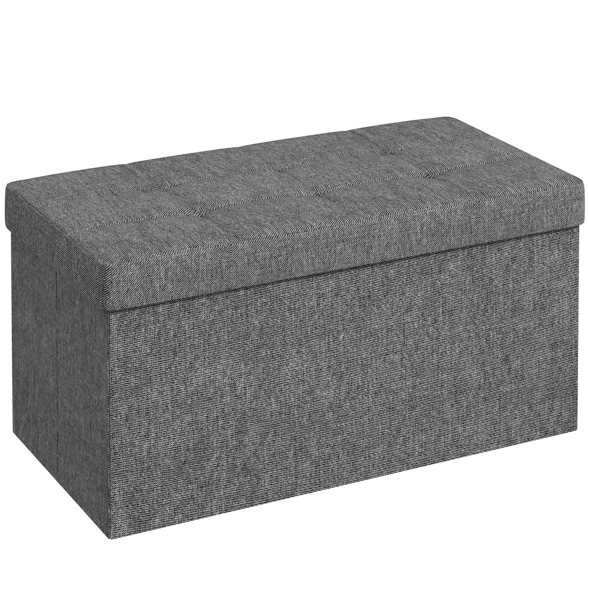 HOMCOM Baú de Armazenamento para Dormitório 84L Puff de Armazenamento Dobrável Estofado em Linho Sintético 76x38x38 cm Cinza Escuro