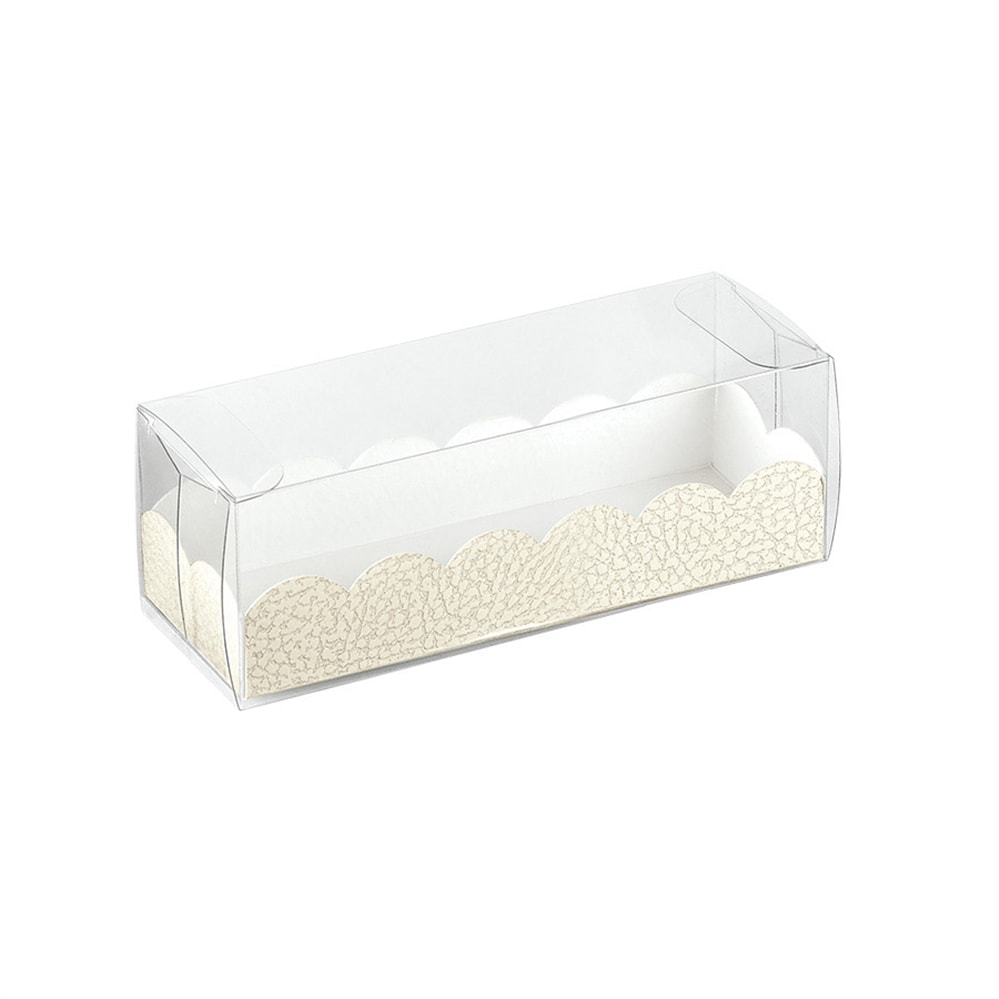Estuches Macarons + Bases Cartulina  16X5X5 Cm Transparente Pvc (200 Unidades)