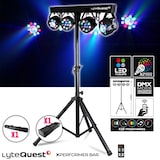 thumbnail of Pack sonorisation BMS1208, Caisson bi-amplifié 600W, USB Bluetooth, 30cm, Satellites, câbles, Portique + 4 PAR /UV DMX, 18 prog.