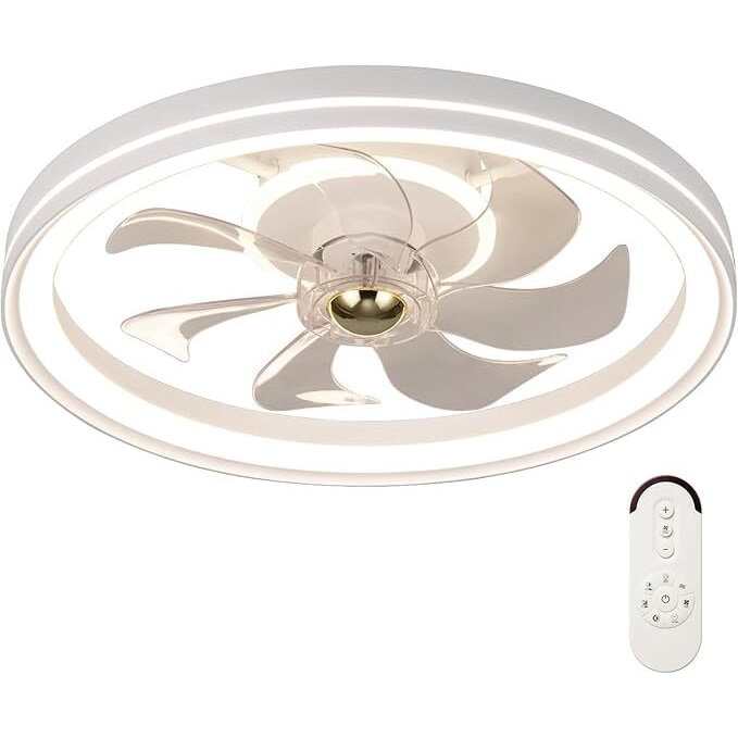 COSTWAY Ventilador de Teto φ48 cm com Iluminação, Luz de Teto LED com Ventilador Reversível 3000-6500K Regulável com 6 Velocidades de Vento
