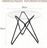 thumbnail of Esstisch rund Glas Schwarz 90x90x78  mit Hartglasplatte Metallbeinen verstellbaren Füßen, platzsparend für Küche Esszimmer Wohnzimmer