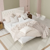 thumbnail of Polsterbett 140x200 aus Samt mit Stauraum, gepolstertes Kopfteil, stabiler Holzrahmen mit Lattenrost, modernes Design Beige