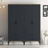 thumbnail of Dmora Großer Kleiderschrank Dfurlott, Schlafzimmermöbel, Schrank, Garderobe, 160x201h48 cm, Walnuss und Anthrazit