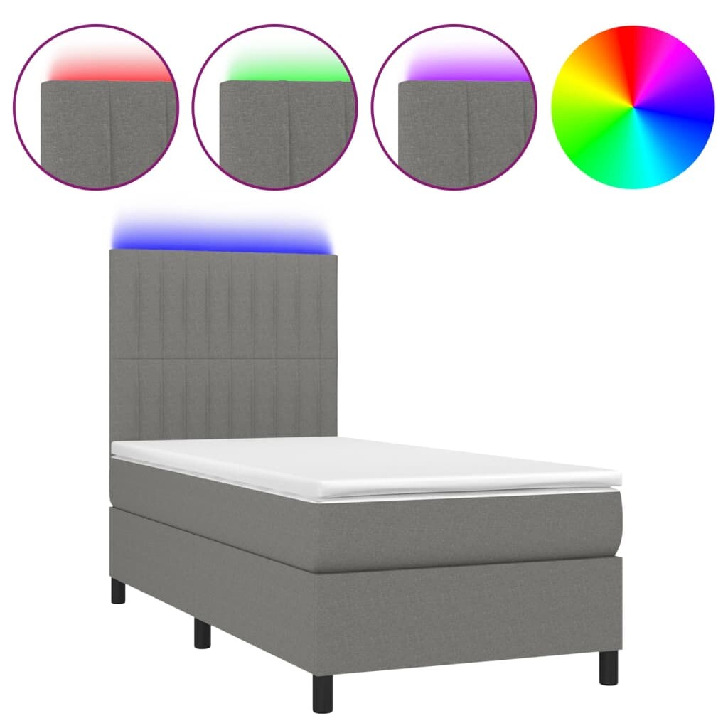 vidaXL Boxspringbett mit Matratze & LED Dunkelgrau 100x200 cm Stoff