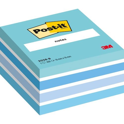 Bloc de Notes Post-it®, assorti de bleus, 76 x 76 mm, 450 feuilles/bloc (2028-B)