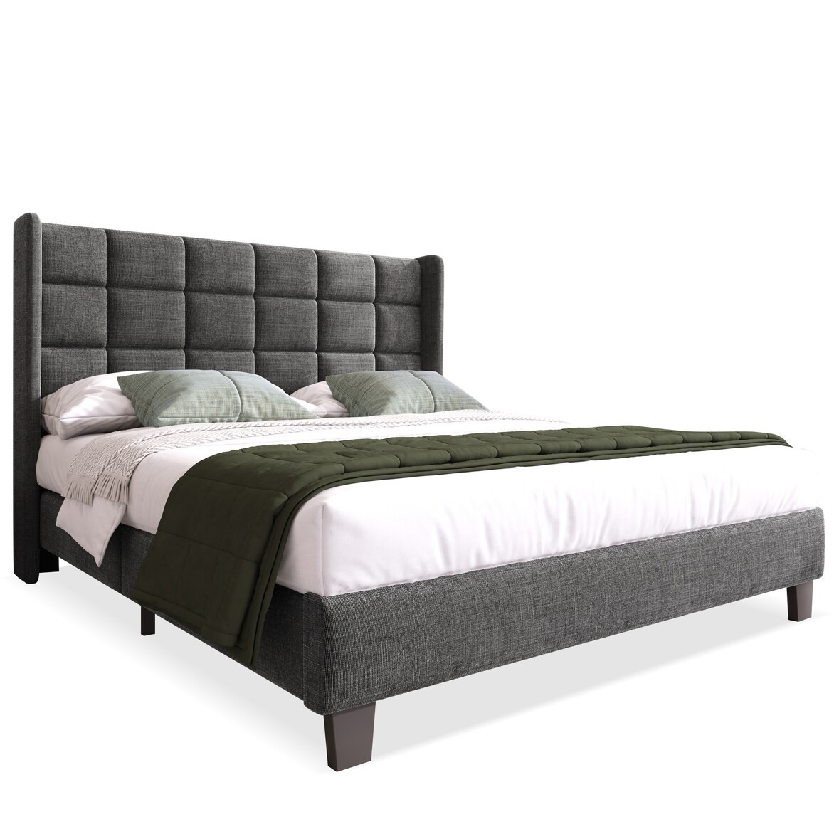 Polsterbett 140x200 cm mit Lattenrost – klassisches Design, gepolstertes Kopfteil, stabiler Leinenbezug, kein Boxspring nötig, Grau