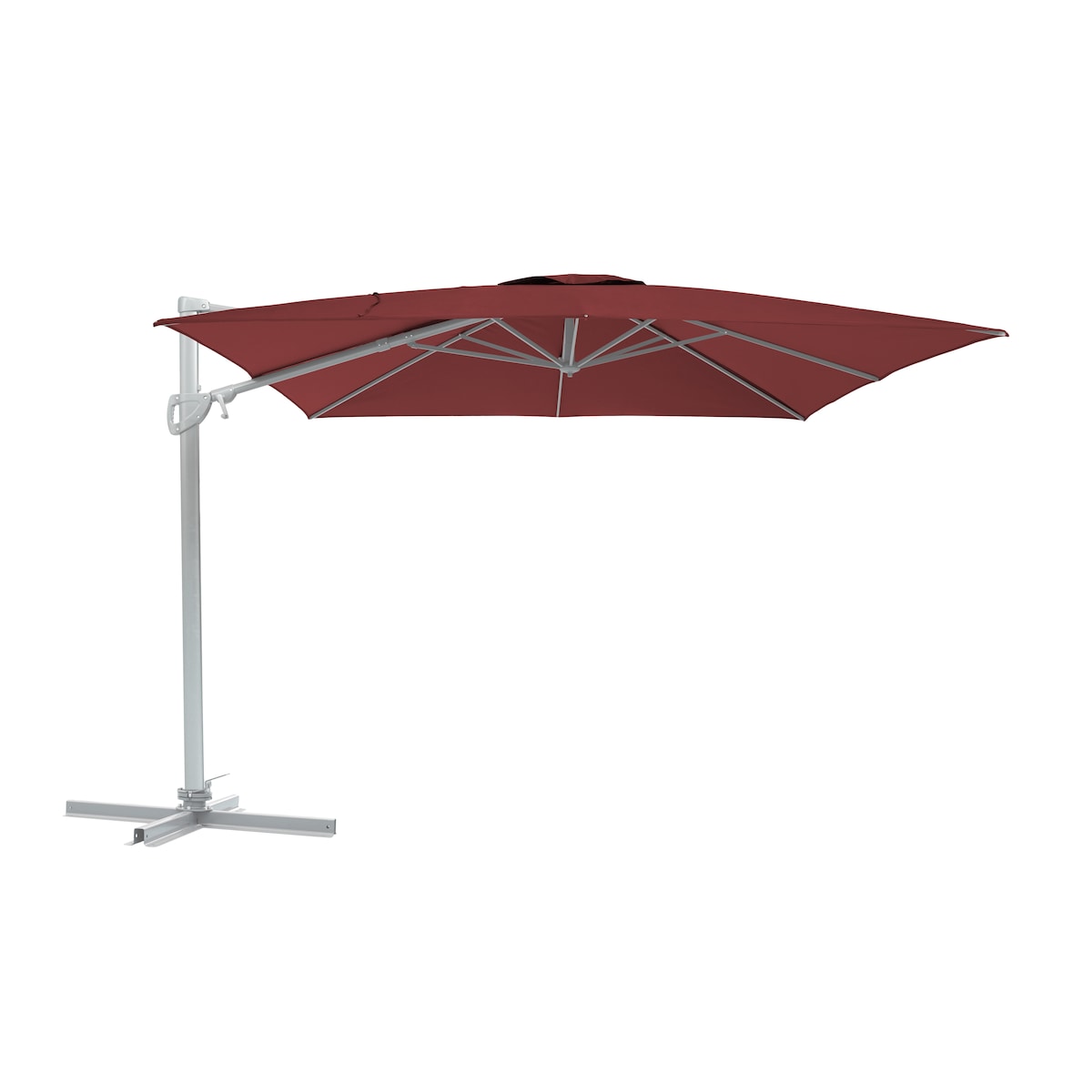METRO PROFESSIONAL Parasol carré ROMA, aluminium/acier, 3 x 3 m, sans volant, avec manivelle et fonction de basculement, rouge/platine