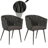 thumbnail of 2er-Set Aluminium-Gartenstuhl HWC-N38, Outdoor Stuhl Armlehne, Olefin Seilgeflecht Rope ~ anthrazit Kissen dunkelgrau
