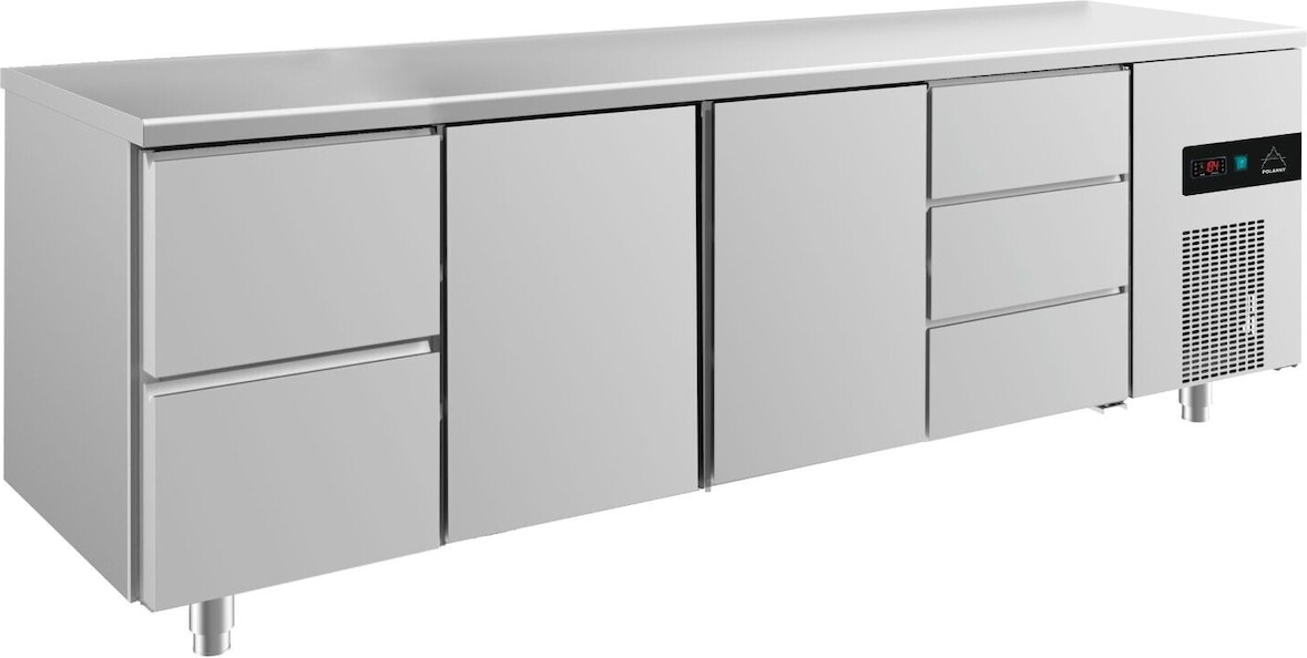 Gastro Kühltisch 2 Türen 5 Schubladen Umluftkühlung 632l 2330x700x850mm -2/+8°C
