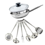 thumbnail of Fackelmann Eterna 28 cm Edelstahl-Bratpfannenset mit Glasdeckel und 6 Edelstahl-Utensilien