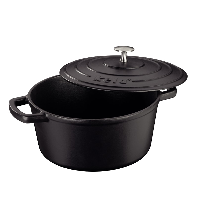 Bräter Gusseisen schwarz Calido 3,8 L rund Ø 24 cm Kela 12471 alle Herdarten