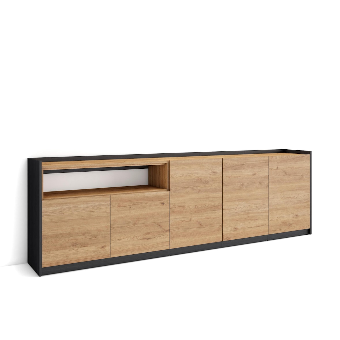 Sideboard, Highboard, 260x80x37 cm, 5 Türen, Wohnzimmer, Küche, Eiche Schwarz