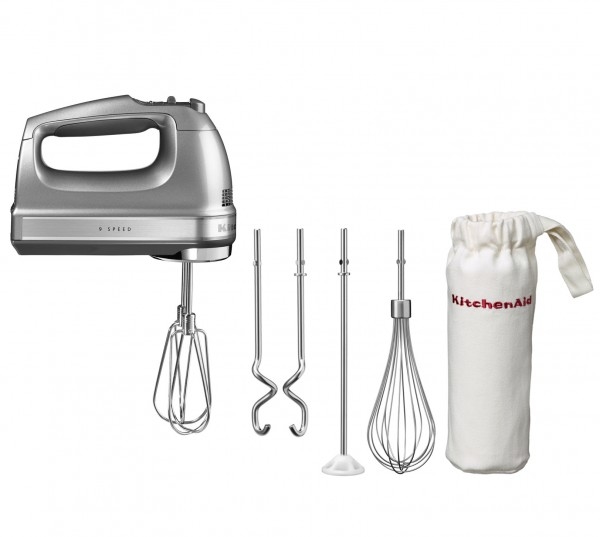KITCHENAID Handmixer 5KHM9212ECU, Edelstahl/ Kunststoff, 85 W, 9 Geschwindigkeiten, 2 x Knethaken, 2 x Turborührbesen, Schneebesen, Mixerstab, silber