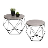 thumbnail of Salontafel set HWC-L37, salontafel bijzettafel loungetafel, metaal hout ~ eiken grijs look