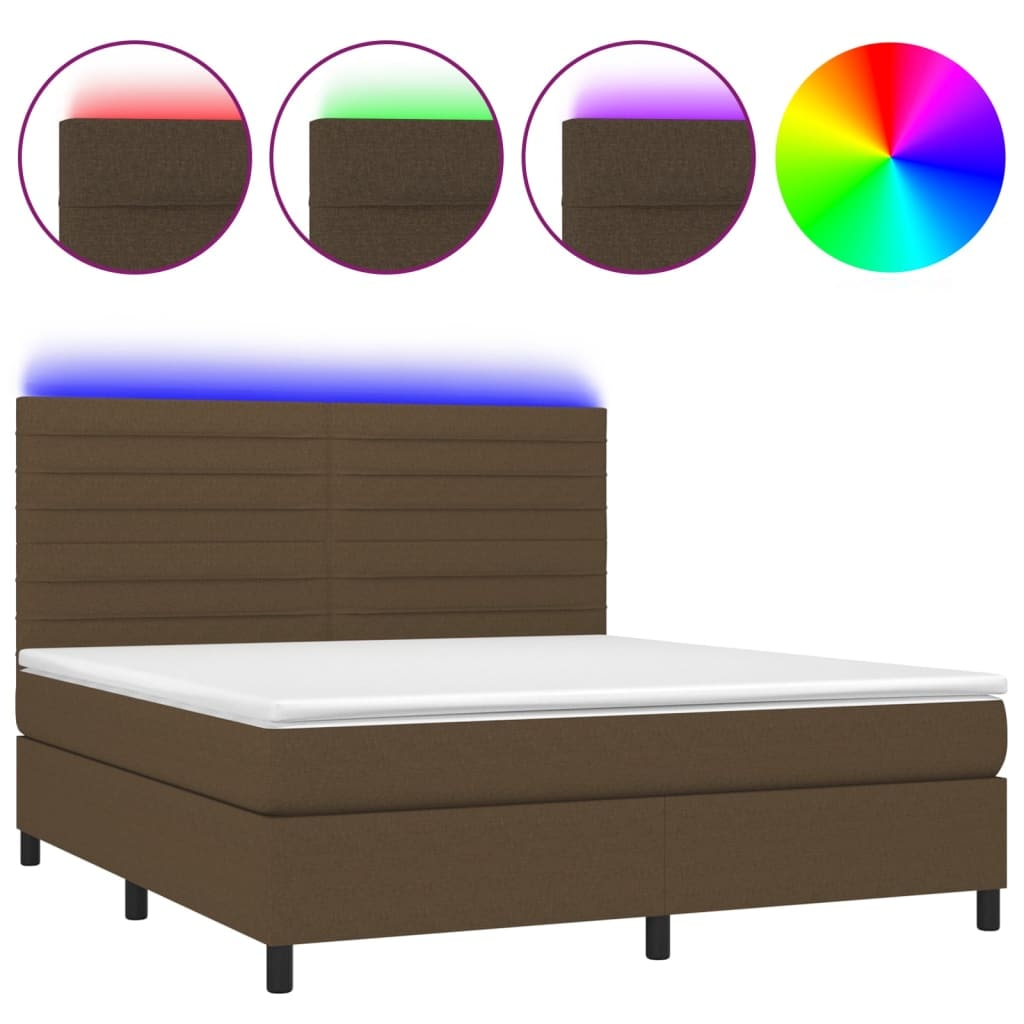 vidaXL Boxspringbett mit Matratze & LED Dunkelbraun 180x200 cm Stoff