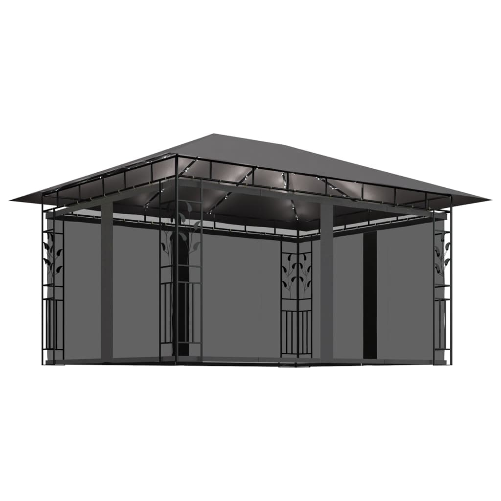 Gazebo Con Zanzariera E Luci Led 4x3x2,73 M Antracite