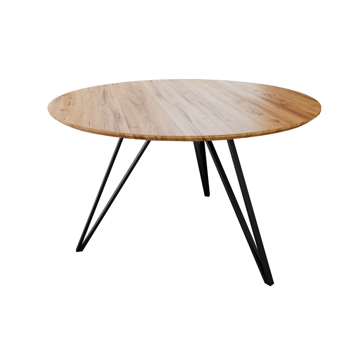 Runder Esszimmertisch massiv Eiche Schweizer Kante 100 cm Hairpin schwarz DREAM