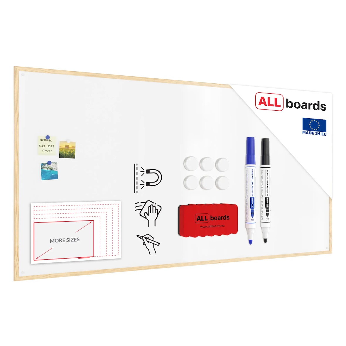 ALLBoards Tableau Blanc Magnétique Effaçable à Sec avec Cadre en Bois 200x100 cm