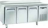 thumbnail of Cool Head Edelstahl-Kühltisch mit 3 Türen und Fliesenwand. Automatisches Auftauen. Temperatur -2°C/+8°C.  Maße cm 180x70x85/95 H. Cool Head QR3200