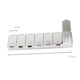 thumbnail of Pillendose Pillenbox für 7 Tage, Länge 15 cm, edel versilbert, anlaufgeschützt