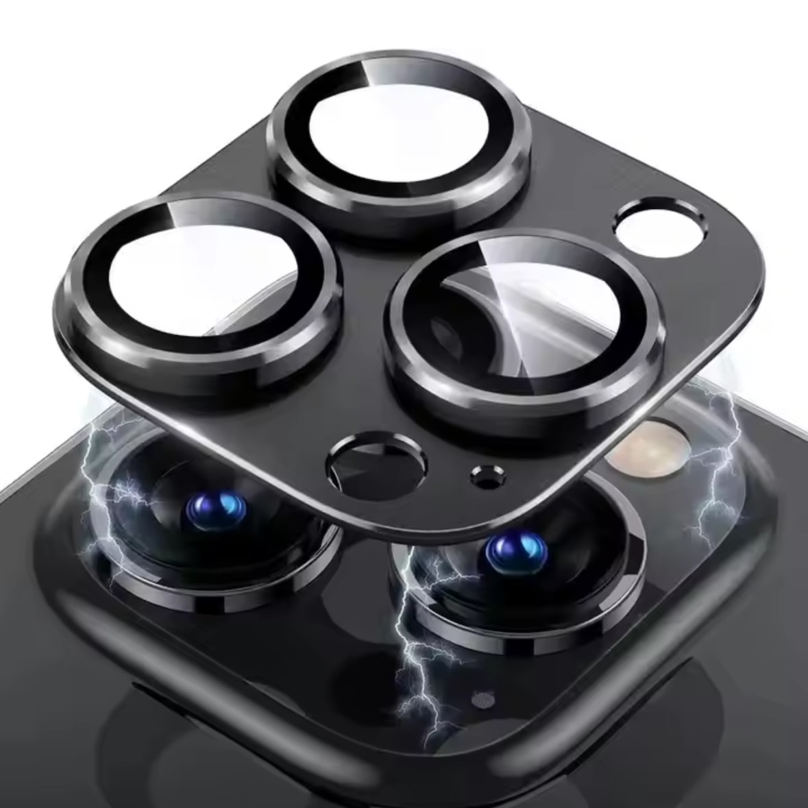 MobileKing Kameraschutz Aluminium in schwarz für iPhone 14 Pro - mit Glasfolie - MBK-2858