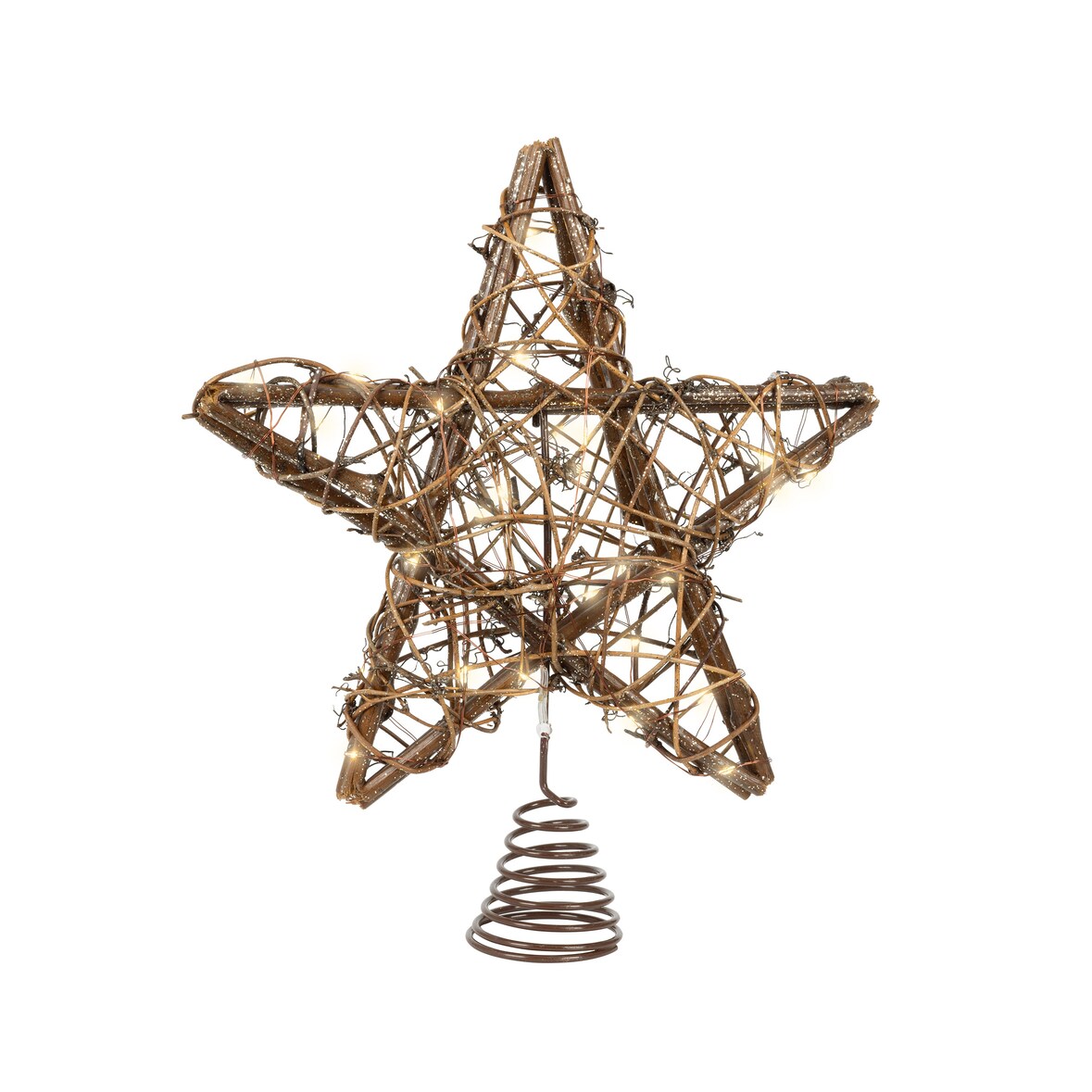 LED Christbaumspitze Stern mit Timer 30cm Rattan Braun / Warmweiß