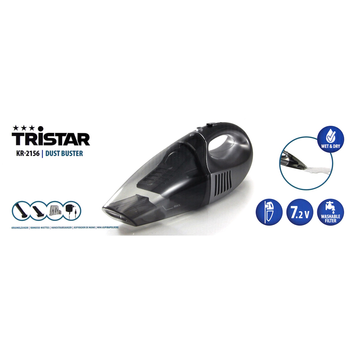 Tristar KR-2156 Akku-Handstaubsauger Nass-/Trocken 45 Watt Grau