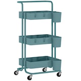 thumbnail of HOMCOM carrito auxiliar con ruedas de 3 niveles con 4 ganchos asa 3 cestas extraíbles 3 cajas colgantes para baño salón 42x38x86,5 cm azul