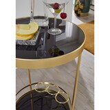 thumbnail of Design Servierwagen Gold Rund Ø 45cm 2 Ebenen, Beistelltisch auf Rollen mit Glasplatte Schwarz Speisewagen, Küchenwagen,