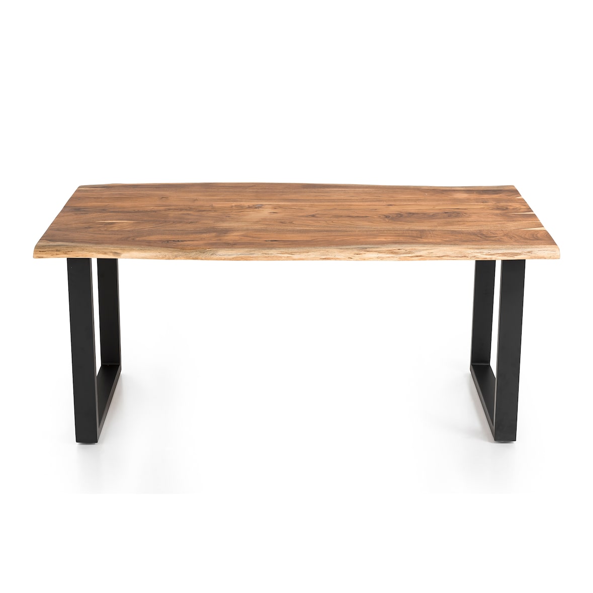 SalesFever Esstisch 140x80 cm | Baumkante 3,5 cm | massiv Akazie Natur mit U-Gestell Schwarz