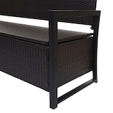 thumbnail of Poly-Rattan 3er Sitzbank HWC-F39, Gartenbank Truhenbank, Staufach Aufbewahrung Sitzkissen ~ braun, Kissen schwarz