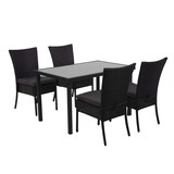 thumbnail of Poly-Rattan Garnitur HWC-G19, Sitzgruppe Balkon-/Lounge-Set, 4xStuhl+Tisch, 120x75cm ~ schwarz, Kissen dunkelgrau