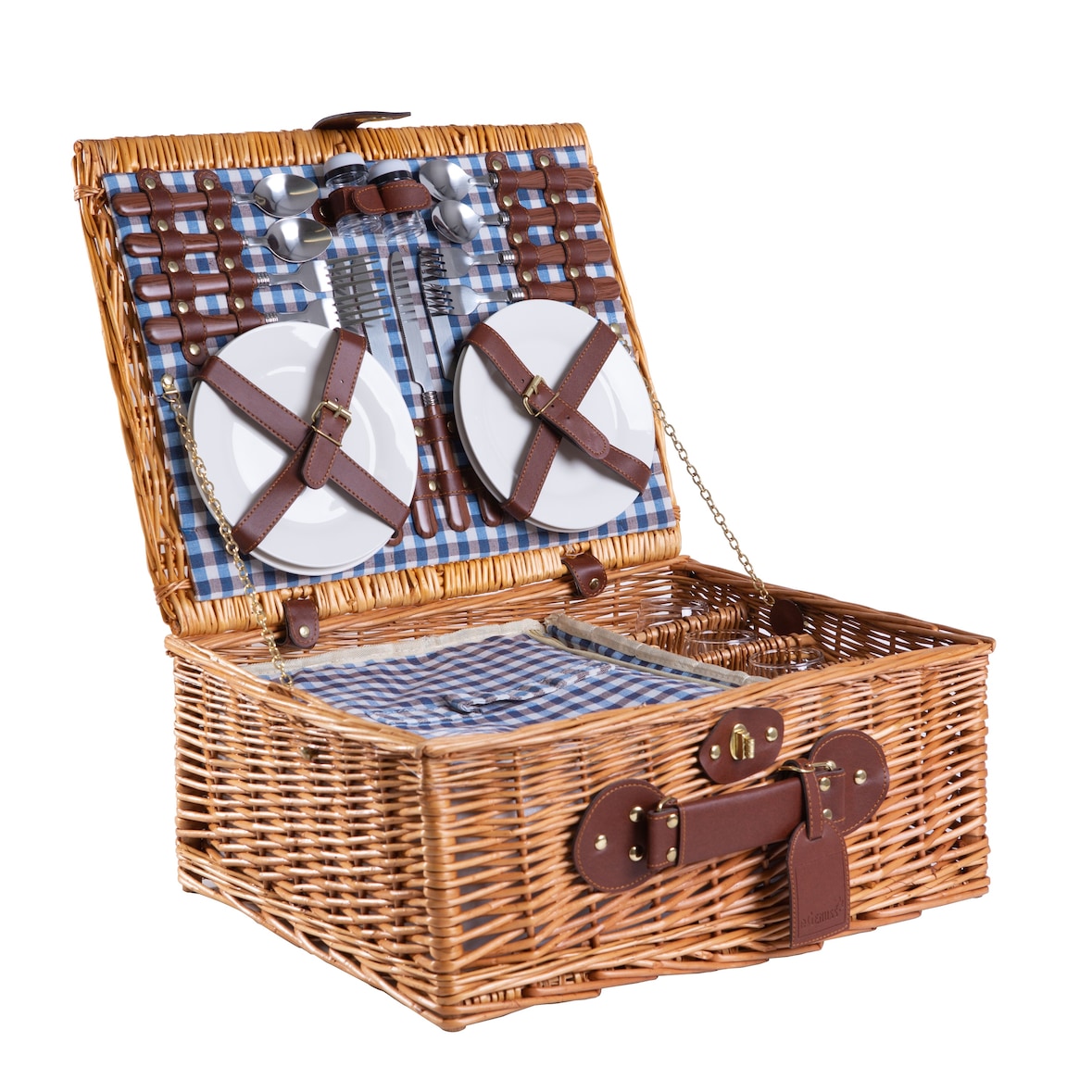 eGenuss Picknickkorb für 4 Personen mit Kühlfach und Zubehör - Blau