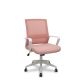 thumbnail of Silla Ergo535 blanca basculante respaldo malla rosa asiento tela rosa ruedas nailon