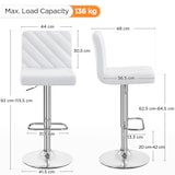 thumbnail of Yaheetech 2er-Set Barhocker Höhenverstellbarer Stuhl mit Fußstütze Sitzhöhe 62,5 cm-84,5 cm Drehhocker bis 136 kg Belastbar für Küche/Bar/Salon, Weiß